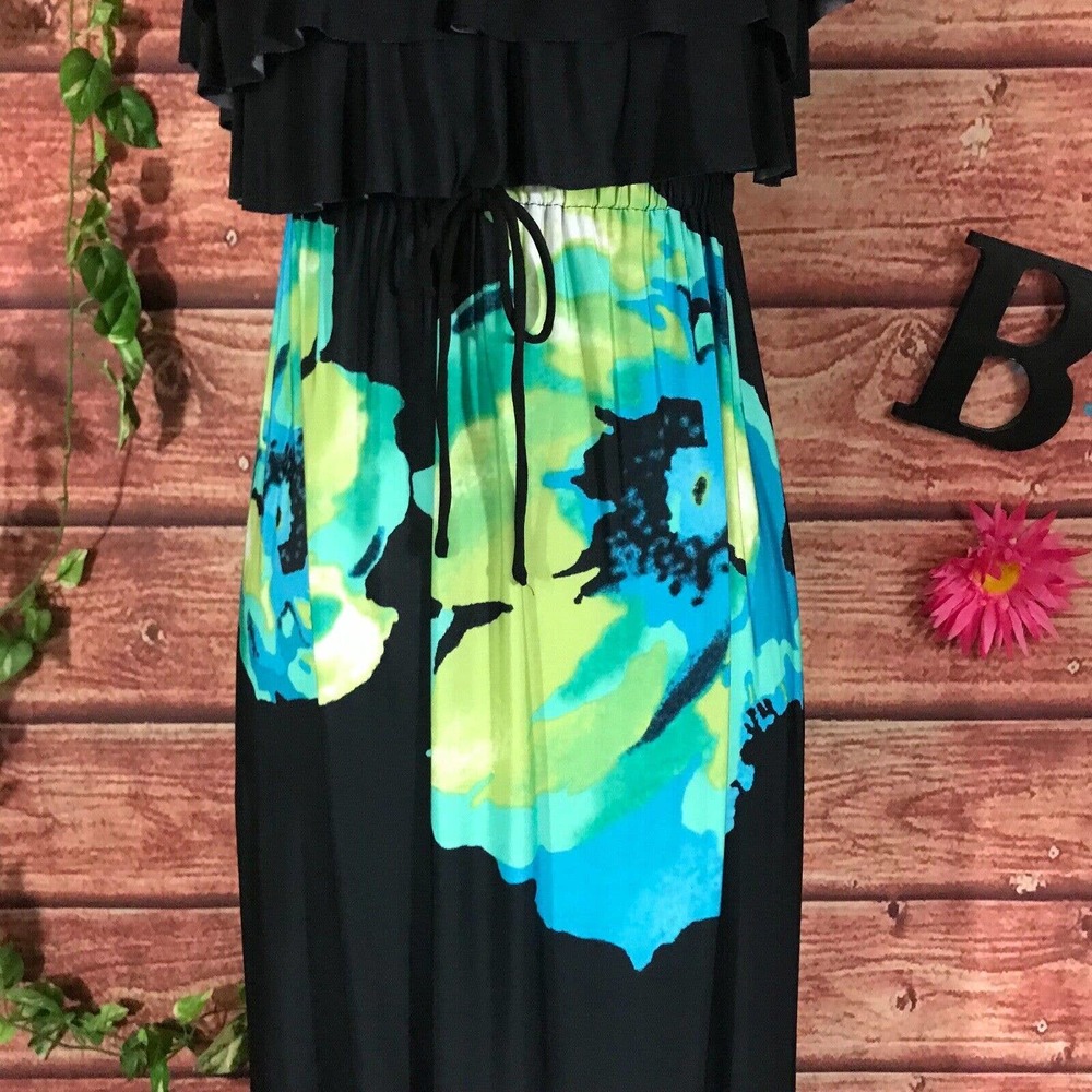 Floral Black and Blue Maxi Dress - Picture 6 of 12